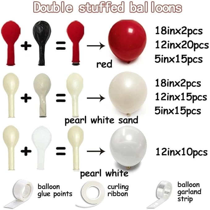 Red White Balloon Garland Double Stuffed Dark Red Pearl White Balloon Arch Kit Burgundy Balloons for Mother's Day Birthday Wedding Bridal Shower Engagement Graduation Party Decor