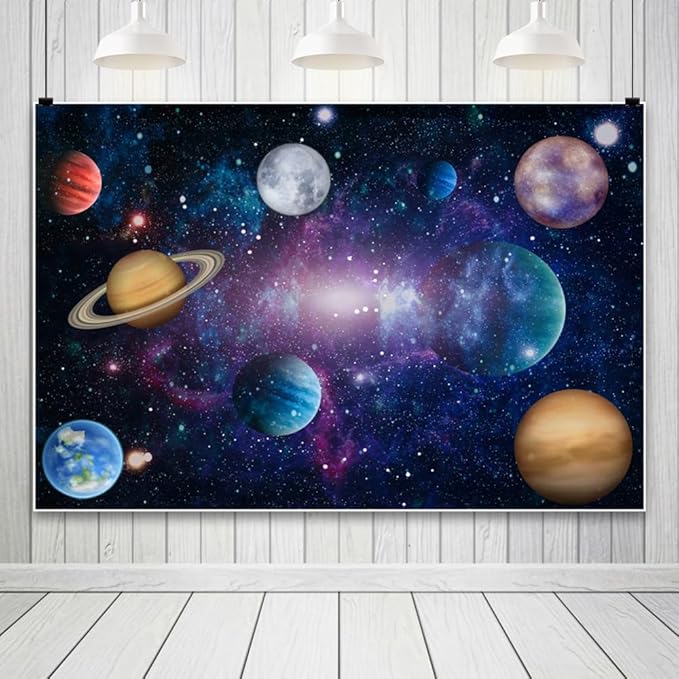10x6.5ft Outer Space Decorations Backdrop Galaxy Solar System Starry Planet Earth Moon Birthday Background Universe Science Fiction Milky Way Baby Shower Banner Photo Booth
