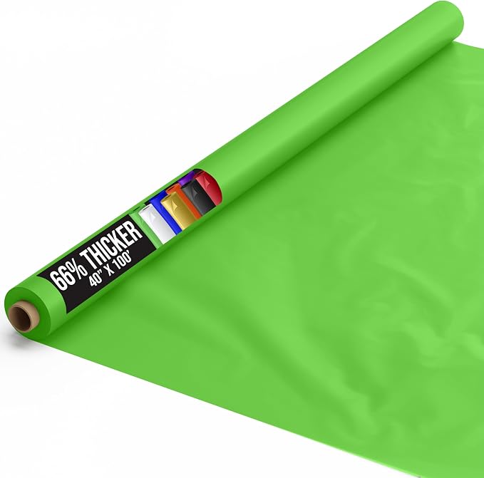 Party Solids 66% Thicker Premium Lime Green Plastic Table Cover Roll 40" X 100' Table Cloth Plastic Cover Roll Quality Thick Banquet Rolls Disposable Tablecloth Rolls Strong American Based Company