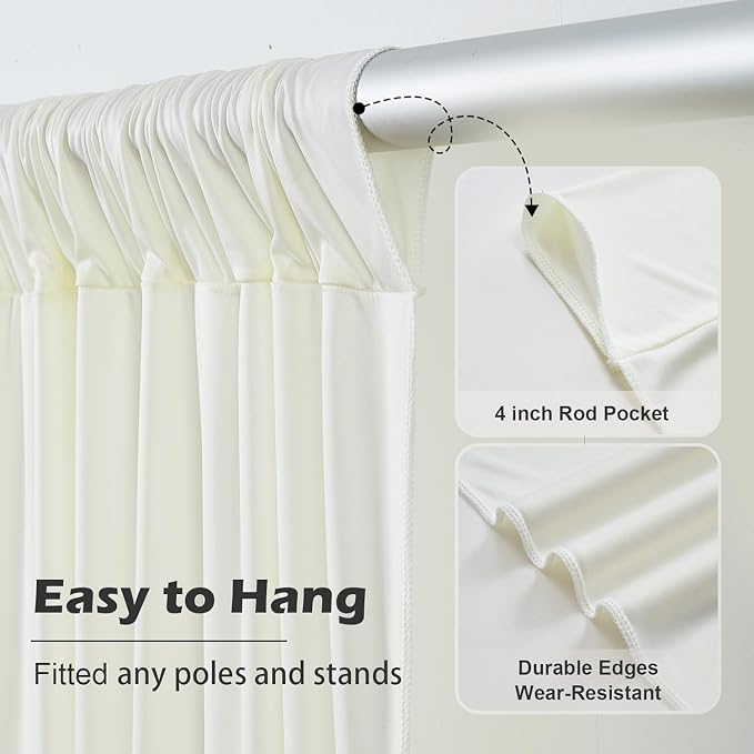 60ft x 10ft Wrinkle Free Ivory Backdrop Curtain for Parties, 12 Panels 5x10ft Silky Polyester Ivory Wedding Backdrop Drapes Photo Back Drop Cloth for Birthday Baby Shower Photography Background