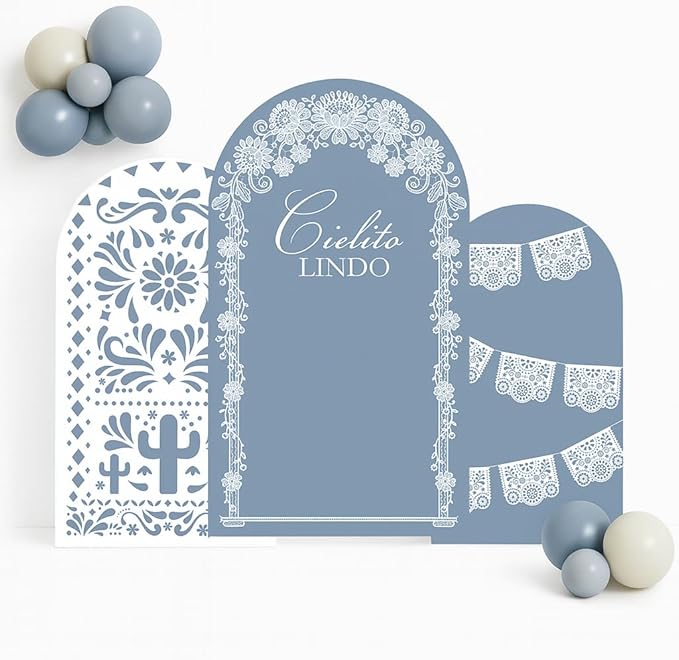 Set of 3 Arch Backdrop Cover Cielito Lindo Baby Shower Spandex Arch Fabric Cover for Mexican Bridal Wedding Birthday Party Decoration (6FT 6.6FT 7.2FT,Dusty Blue)