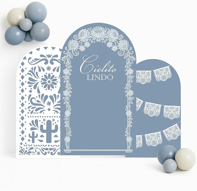 Set of 3 Arch Backdrop Cover Cielito Lindo Baby Shower Spandex Arch Fabric Cover for Mexican Bridal Wedding Birthday Party Decoration (4FT 5FT 6FT,Dusty Blue)