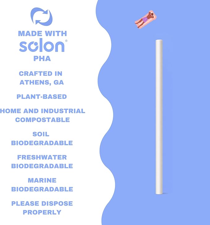 Biodegradable New Wave Straws, 3000 Count Bulk, Unwrapped, 7.75", PHA, Hot and Cold Drinks, Free of Microplastics and Toxins, Won’t Get Soggy, Restaurant & Cafe Supply