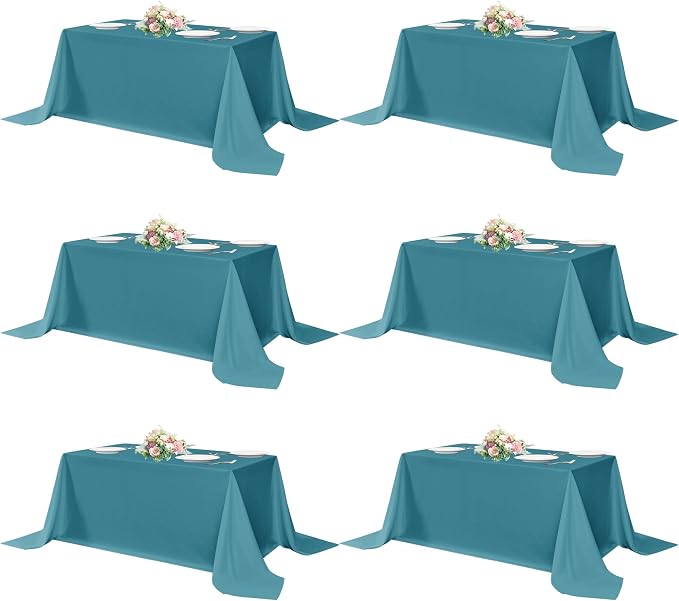 sancua Rectangle Tablecloths 6 Pack - 90x156 Inch - Teal Washable Fabric Cloth Table Cloth, Large Reusable Polyester Table Covers for Wedding, Party, Birthday, Banquet