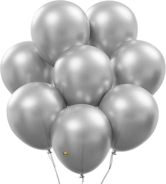 AFTERLOON® Biodegradable Balloons 24 pcs Silver 12 Inch, Metallic Thickened Extra Strong Latex Helium Float, Multicolor Colorful Bulk Color ballon baloon Globos Para Decoration De Fiestas Kids