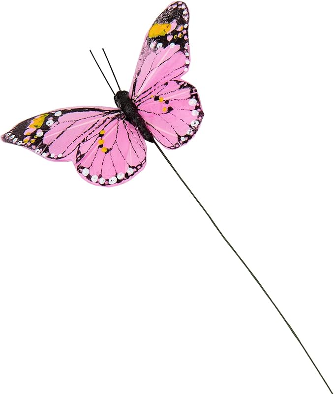Berfutall- Feather Butterfly Decorations Set of 12 Vibrant Multi Colored Craft Butterflies on Clip .Party Spring Home Decor Floral Pics…… (A Wire)