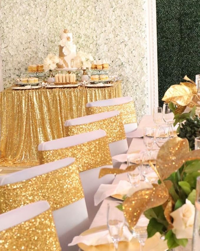 MoKoHouse Gold Tablecloth Rectangle 60" x 102" Glitter Table Cloth Sequin Fabric for Halloween Party Wedding Ceremony Cake Dessert Table Decorations