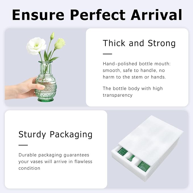 SUPMIND Glass Bud Vase Set, 6pcs Small Green Flower Vases for Table Centerpieces in Bulk, Mini Vintage Vase for Wedding, Home, Table Decoration
