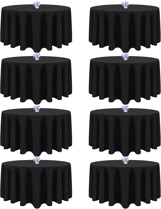 8 Pack Black Round Tablecloths 90 Inch Table Round Table Cloth, Wrinkle Resistant Washable Polyester Fabric Table Cloth Table Cover for Dining Banquet Wedding Party