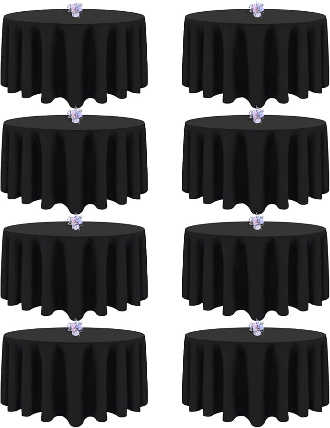 8 Pack Black Round Tablecloths 120 Inch Round Table Cloth, Wrinkle Resistant Washable Polyester Fabric Table Cloth Round Table Cover for Dining Banquet Wedding Party