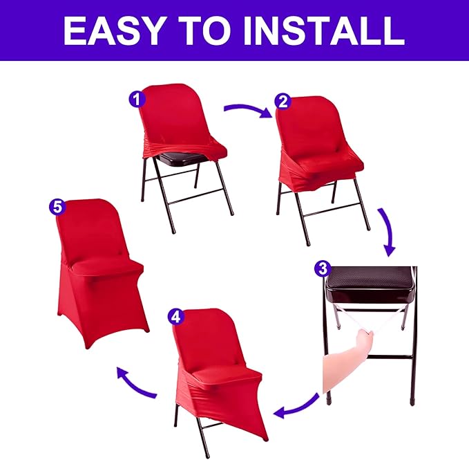 Howhic Folding Chair Covers for Party - 12pcs, Red Universal Spandex Fitted Chair Covers for Wedding, Banquet, Conference