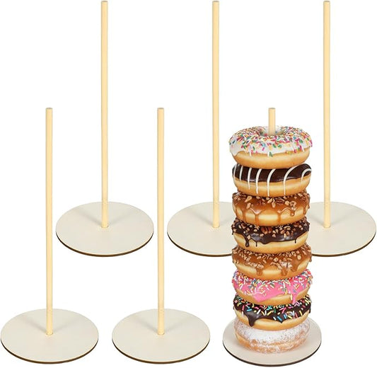 6 Pcs Donut Holder Stand Party, 11.6 inch High Natural Donut Display Stand for Party, Durable Donuts Stands for Dessert Table with Round Base for Donuts Display and Desserts Presentation