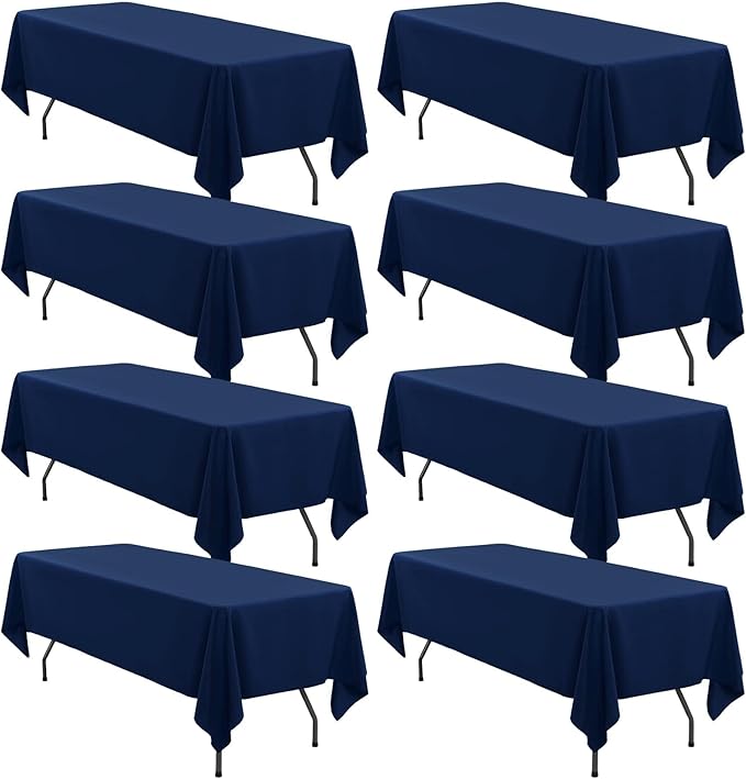 fani 8 Packs Navy Blue Rectangle Tablecloth - 60 x 102 Inch, Premium Polyester Table Cloth for 6 Foot Rectangle Tables, Washable Fabric Table Covers for Wedding, Party, Banquet, Dining