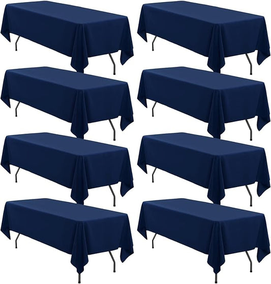 fani 8 Packs Navy Blue Rectangle Tablecloth - 60 x 102 Inch, Premium Polyester Table Cloth for 6 Foot Rectangle Tables, Washable Fabric Table Covers for Wedding, Party, Banquet, Dining