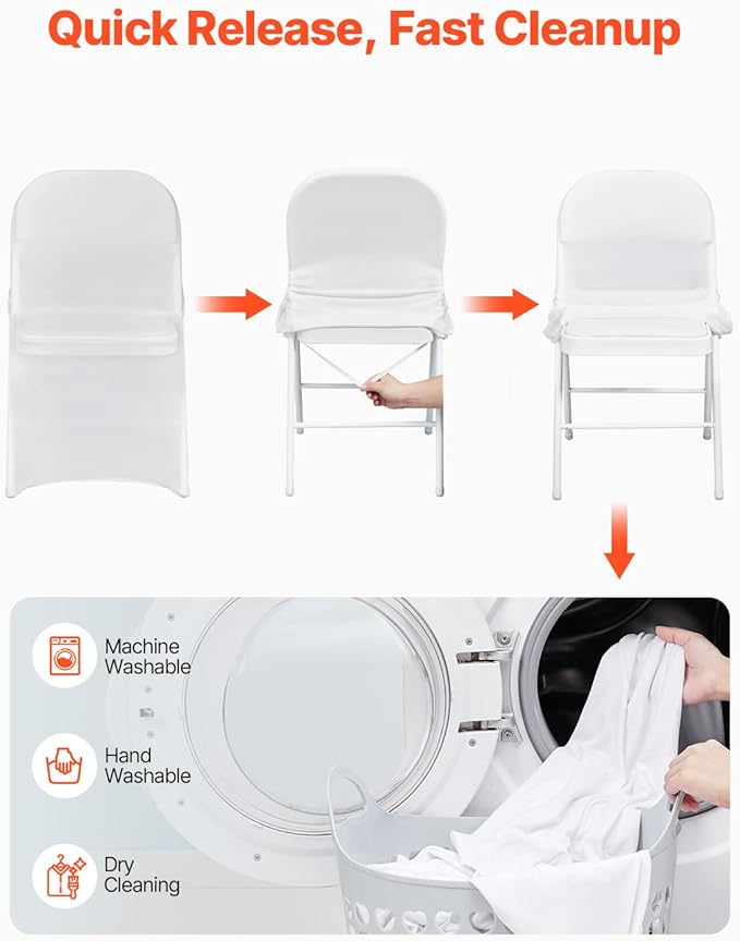 VEVOR 12 PCS White Folding Chair Covers, Kitchen Chairs Cover, Universal Washable Slipcovers Protector, Removable Chair Seat Covers, for Wedding Party Dining Room Banquet Event