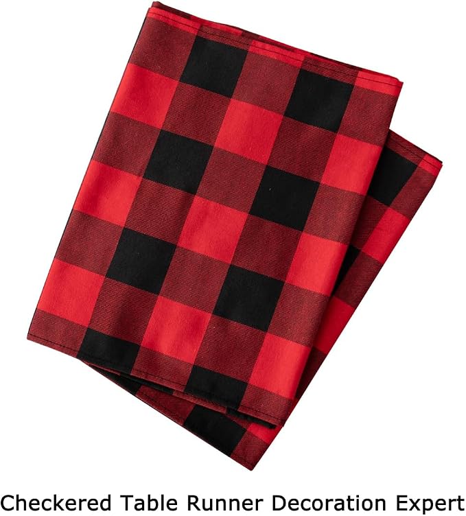 ShinyBeauty Buffalo Plaid Table Runner 13''x72'' Red and Black Check Christmas Table Runner Gingham Table Runner for Family Dinner Outdoor or Indoor Parties Thanksgiving Christmas & Gathering