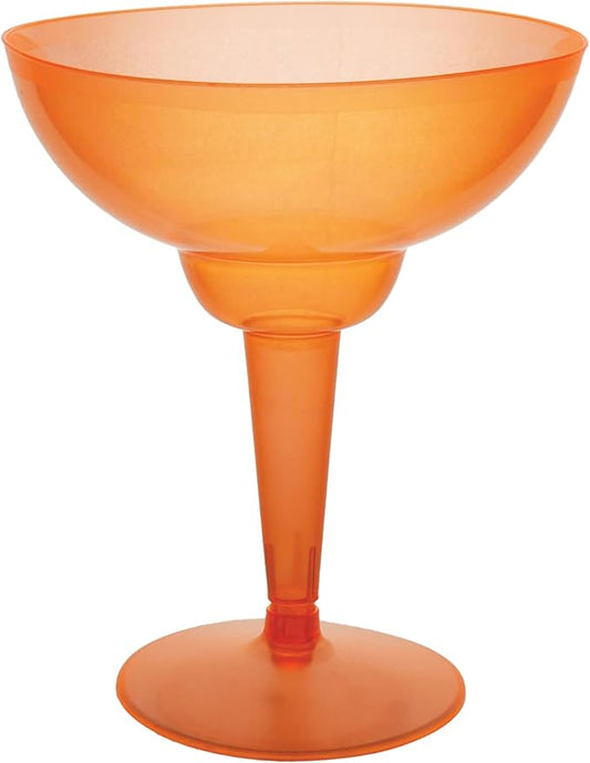 Party Essentials Hard Plastic Two Piece 12-Ounce Margarita Glasses, Neon Orange, 10 Count
