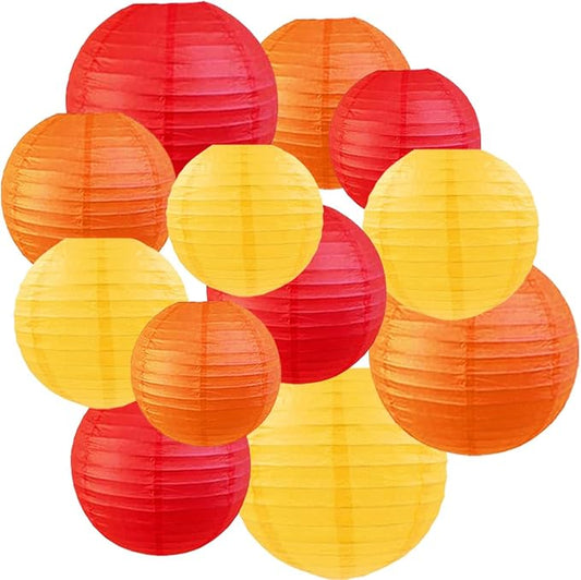 CC wonderland zone 12pcs Red Orange and Yellow Paper Lanterns,Hanging Paper Lanterns for Thanksgiving Firefighter Party Decoration