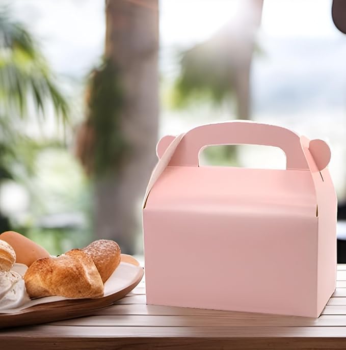 30-Pack Pink Party Favor Treat Boxes, Goodie Boxes, Gable Paper Gift Boxes with Handles. Perfect for Princess Pink Party and Baby Shower Decoration Supplies.