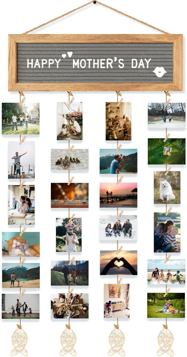 CJIAWYS Collage Picture Frames for Wall, Birthday Gifts for Mom Women Teenage Girls, Polaroid Picture Display Felt Letter Board with 270 Letters and 30 Clips, Unique DIY Mothers Day Gifts