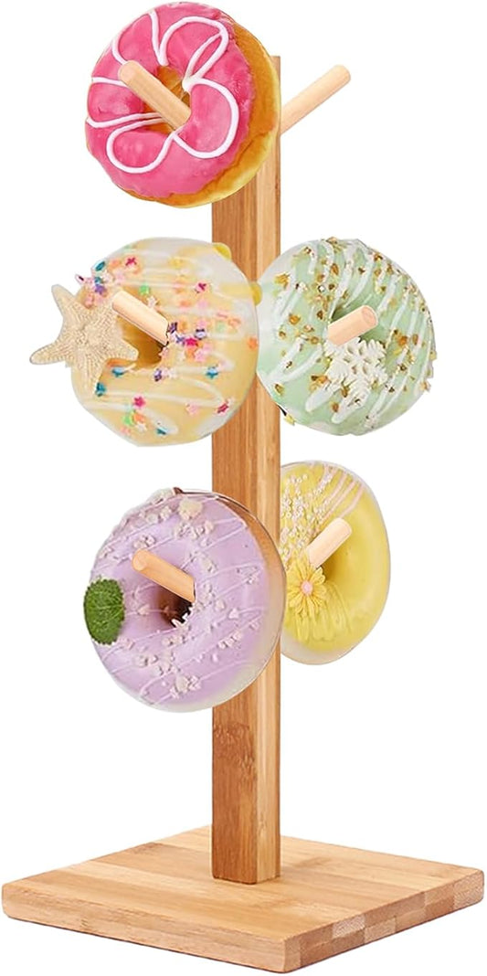 Bamboo Donut Stand Bagel Stand, Donut Holder Display 12 Donuts, Bagel Tower Stand for Dessert Table, Reusable Doughnut Holder for Birthday Wedding Baby Shower Christmas Party Decoration (Square)