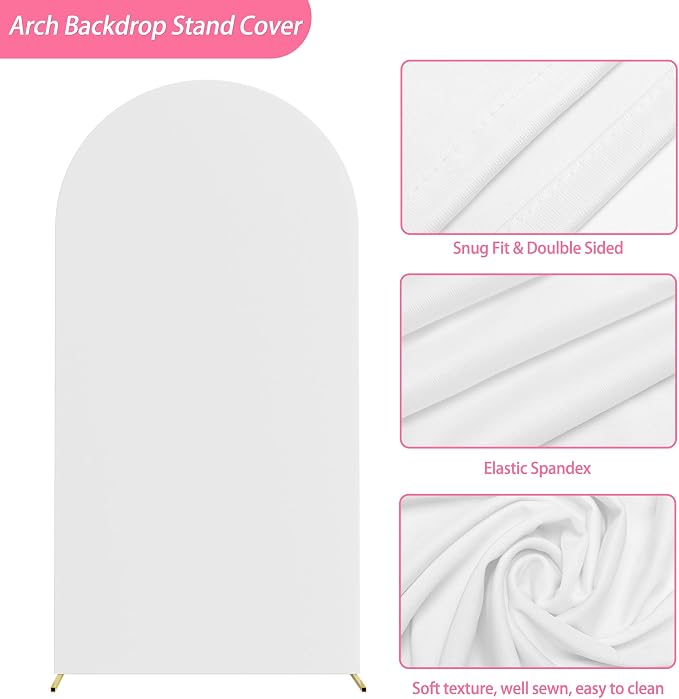Putros Arch Backdrop Stand and Cover Set, 6.6ft, Gold Arch Stand with White Cover, Metal Arched Background Frame for Wedding, Birthday Party, Baby Shower, Photography Decoration
