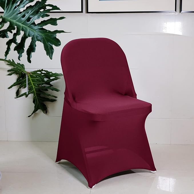 Babenest Spandex Folding Chair Covers Upgraded 10 PCS Universal Stretch Washable Fitted Chair Slipcovers Protector for Wedding, Holidays, Banquet, Party, Celebration (Burgundy)