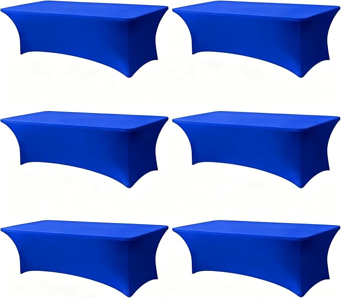 Spandex Tablecloth 6 Pack, 8FT Royal Blue Fitted Table Covers for 96 x 30 in Rectangle Tables, Washable Stretch Table Cloths for Trade Shows, Weddings, Parties & Banquets