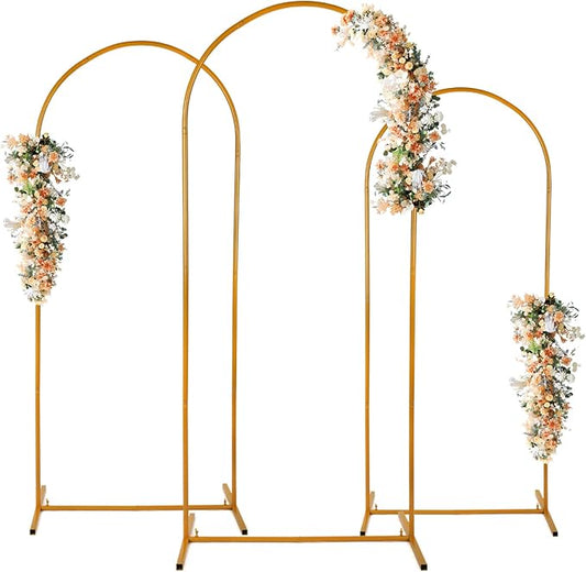 Metal Arch Backdrop Stand Set of 3 Gold Wedding Balloon Arch Frame Backdrop Stands 7.2FT, 6.6FT, 6FT for Birthday Party Garden Graduation Ceremony Baby Shower Decoration