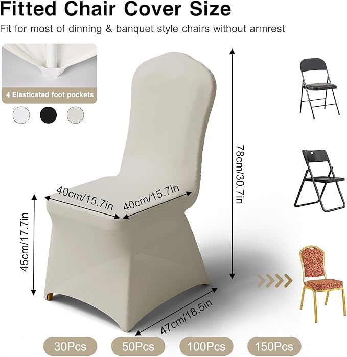 50 PCS Banquet Chair Covers for Wedding Universal Polyester Spandex Chair Cover Stretch Slipcovers for Party Dining Flat-Front Chair (Ivory)