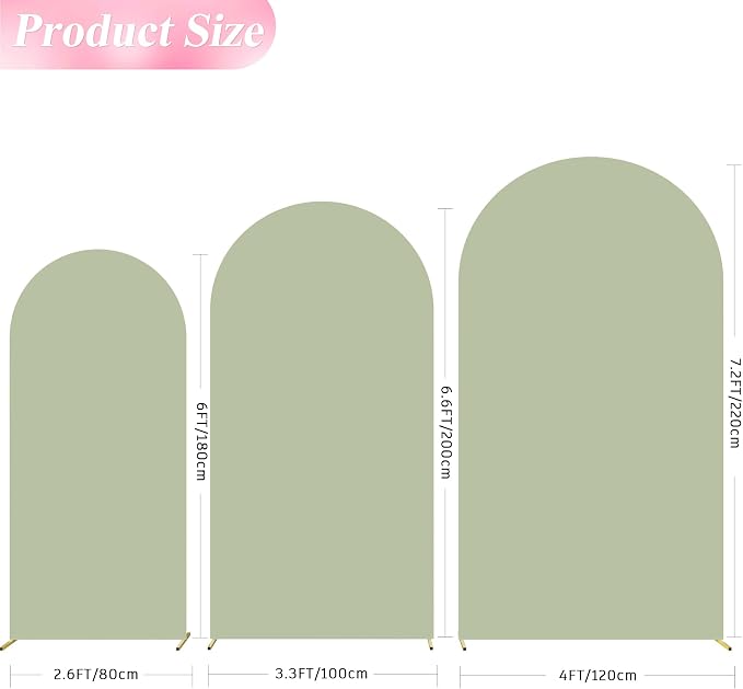 Wokceer Wedding Arch Backdrop Cover 7.2FT, 6.6FT, 6FT Set of 3 Spandex Fitted Sage Green Arch Covers for Round Top Chiara Arch Backdrop Stands Cover for Birthday Party Ceremony Decor