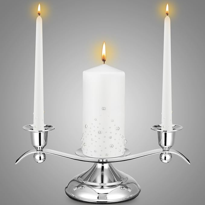Irenare Unity Candles with Holder for Wedding Ceremony Wedding Decortions Accessories Glass Candle Holder Pillar Candle for Formal Events Church(Pearl)