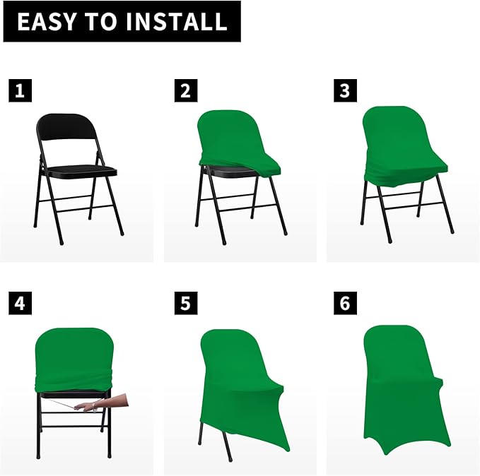 HAINARverS Folding Chair Covers for Wedding, 10pcs Stretch Spandex Washable Fabric Chair Cover, Decoration Chair Cover for Wedding, Party, Banquet, Birthday, Conference, Event(Green, 10 PCS)