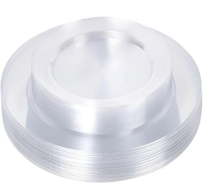 Bestluck 50PCS Clear Plastic Plates, Disposable Dinnerware for 25 Guests, Include 10.25 inch & 7.5 inch Dinner & Dessert Plates for Party, Wedding and Graduation