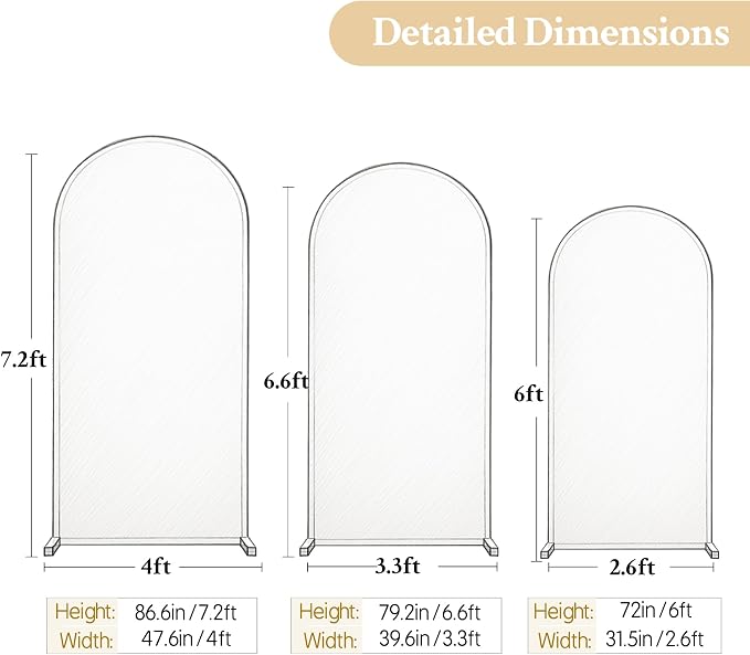 Set of 3 Arch Backdrop Covers(7.2ft, 6.6ft, 6ft) - Premium Stretchy Spandex Backdrop Arch Stand Cover for Baby Shower,Wedding,Party Decor Chiara Cover with Double-Sided Design(Cream Nude Champagne)