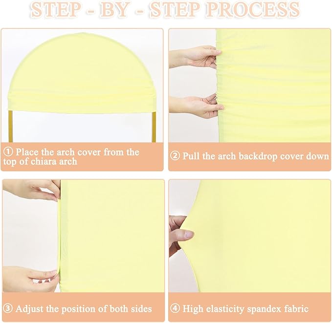 Set of 3 Wedding Arch Backdrop Cover 7.2ft, 6.6ft, 6ft Yellow Arch Cover Chiara Backdrop Covers for Arch Stand Spandex Arch Covers for Happy Birthday Party Bridal Shower Graduation Arch Decor