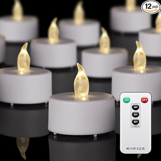 PUNPUBA Tea Light Remote Control Candle,Flickering Flameless LED Candle,Long Lasting 400+Hours,Battery Operated with Timer for Home Decoration Seasonal &Festival Celebration WarmWhite (12pcs)