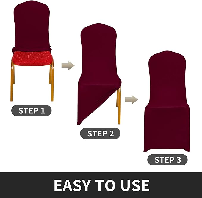 Peomeise Stretch Spandex Chair Cover for Wedding Party Dining Banquet Event (Burgundy, 25)