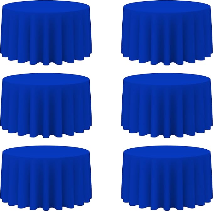 BRILLMAX 6 Pack Royal Blue Round Tablecloths 120 Inch for 60” Tables - 150 GSM Polyester Fabric, Floor Length Drop, Water, Stain & Wrinkle Resistant Cloth Cover for Wedding Reception Banquet Dining