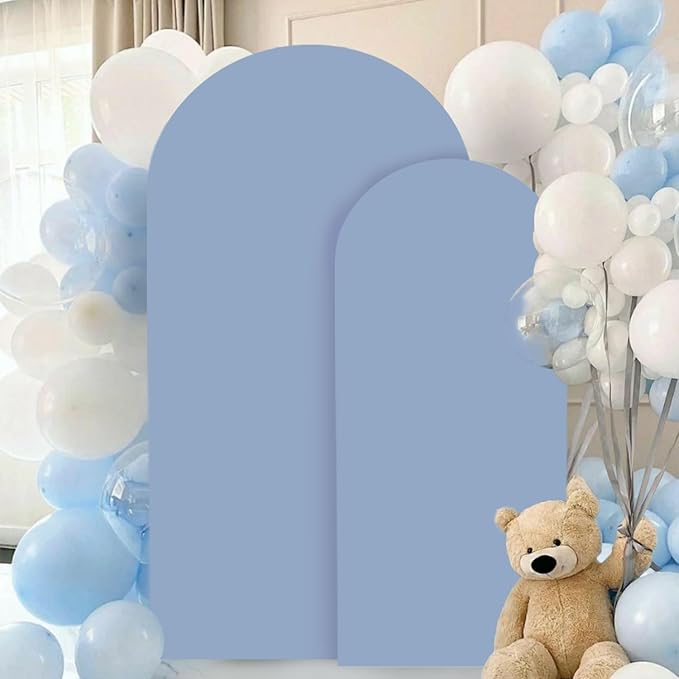 FANPROMS Wedding Arch Cover Set of 2 Dusty Blue Wedding Arch Cover 6FT 7.2FT Spandex Arch Cover Set for Birthday Party Boho Balloon Arch Stand Covers Set for Reception Party Metal Stand Decorations