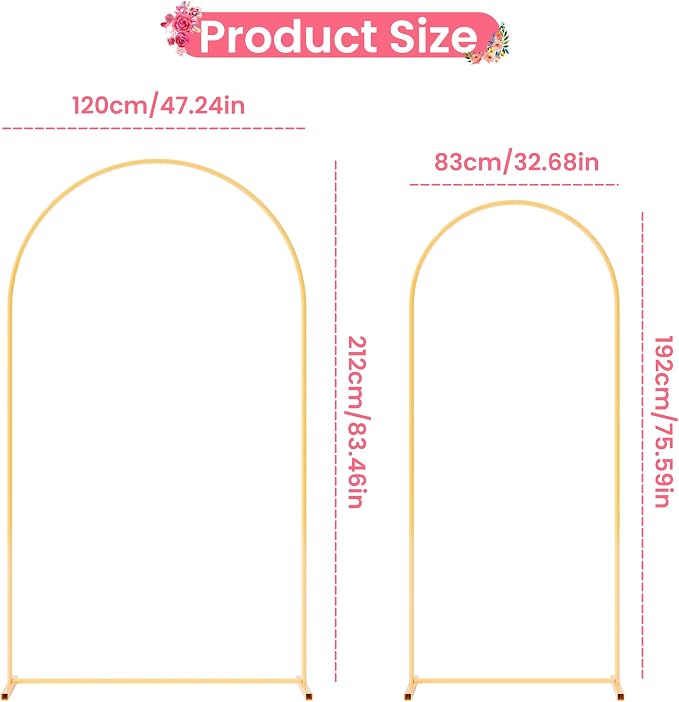 7.2FT+6FT Arch Wedding Arch Backdrop Stand, Heavy Duty Metal Arch Frame for Balloons, Flowers & Fabric, Event Decoration Stand for Ceremony, Party & Photos