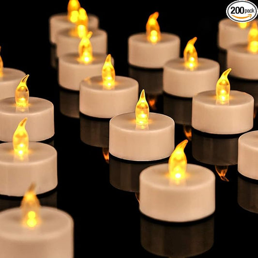 200Pack Battery Tea Lights Candles - LED Tea Lights Realistic Bright Flickering Holiday Gift Operated Flameless LED Tea Light for Festival& Celebration Warm Yellow Battery Powered(sets of 100*2)