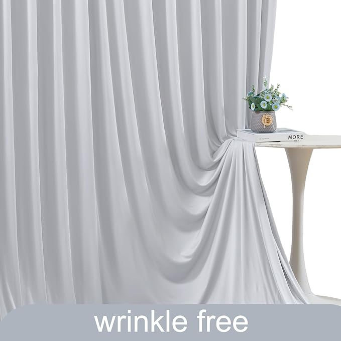 10ft x 10ft Silver Grey Backdrop Curtain for Parties Wedding Wrinkle Free Backdrop Drapes Panels for Baby Shower Birthday Photo Photography Polyester Fabric Background Decoration