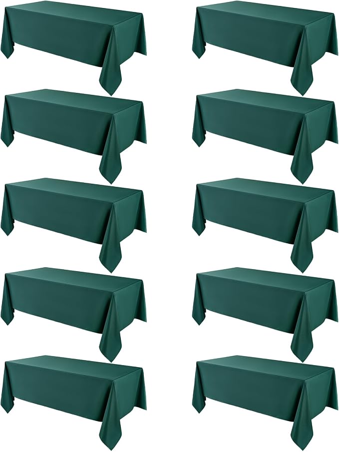 VidaFete Tablecloth 10 Pack 90 * 132inch Rectangle Table Cloth Polyester, Stain Wrinkle Resistant Polyester Dining Table Cover for Kitchen Dinning Party Wedding Rectangular Buffet Decoration(Green)