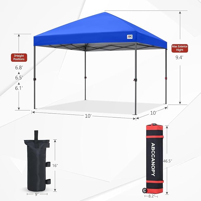 ABCCANOPY Pop Up Canopy - Outdoor Patio Portable Canopy Tent Heavy Duty for Backyard and Deck with 4 Sandbags(Blue, 10x10)