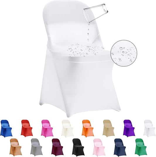 12 PCS Waterproof Stretch Spandex Folding Chair Covers, Dining Room Chair Slipcovers Protector for Wedding, Banquet, Party, Holidays, Celebration and Decoration（White）