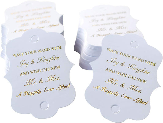 Kingsnow 100 Pack Wedding Ribbon Wand Favor Tags, Ribbon Wands Send Off Tag Exit Wand Tags for Wedding Wands