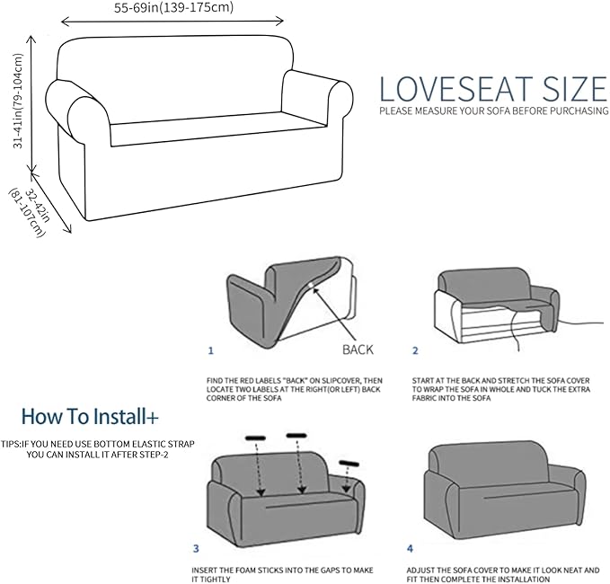 JIVINER Stretch Loveseat Slipcovers 1 Piece Love Seat Sofa Cover Spandex 2 Seater Couch Covers Universal Furniture Protector with Elastic Bottom (Pea Green, Loveseat)