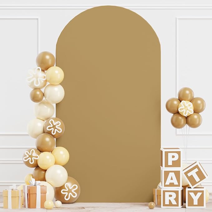 Brown Arch Cover 6ft Wedding Arch Covers Stretchy Backdrop Spandex Fitted Arches Cover Backdrop Fabric Tan Arched Covers for Wedding Party Graduation Celebration Ceremony Decoration