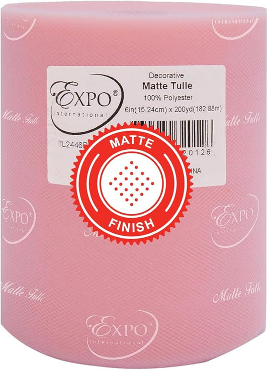 Expo International Decorative Matte Tulle, Roll/Spool of 6” X 200 Yards, Lightweight Polyester Tulle Fabric for Tutus, Costumes, and Party Decorations, Washable, Easy-to-Use, Blush Pink